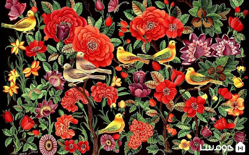 نقاشی گل و مرغ