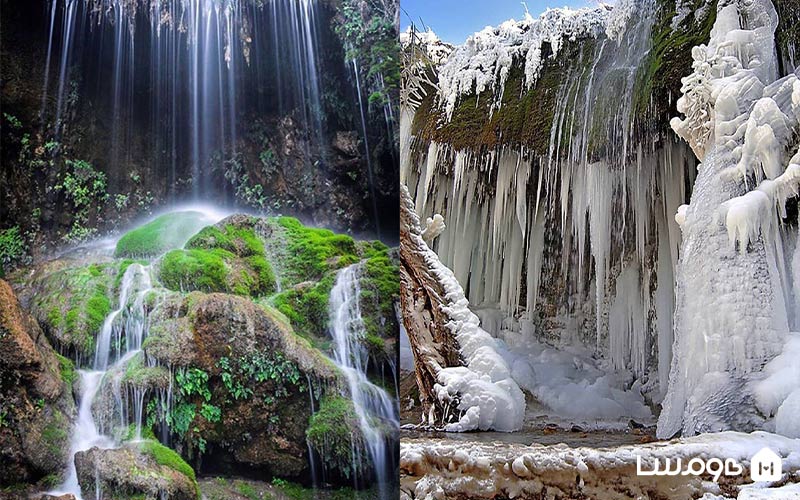 آبشار آسیاب خرابه در زمستان